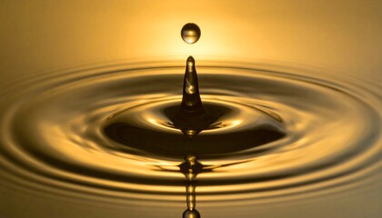 Golden Water Droplet Impact Fluid Dynamics with Ripples, and and Reflection.