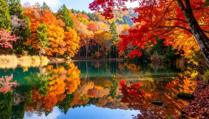 秋の湖畔と紅葉