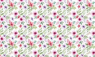 Delicate Watercolor Floral Pattern with Pink and Purple Flowers.