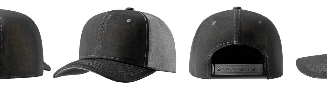 Multi-angle view of a dark gray/black baseball cap with a contrasting back panel