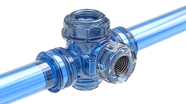 Transparent pipe valve detail isolated on transparent background