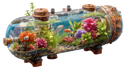 Steampunk Submarine Aquarium isolated on transparent background