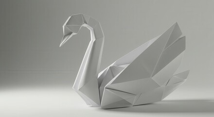 Naklejka premium A meticulously crafted origami swan, its paper form showcasing intricate folds and facets.