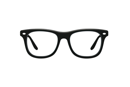 Dark, stylish eyeglasses against a black backdrop.  The frames are a dark gray or black, and the lenses are dark, displaying a few faint, colorful lines/specks