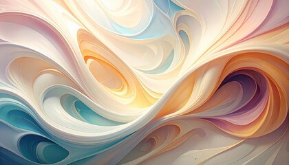 Obraz premium Abstract swirls of soft, muted pastel colors - white, peach, blue, purple, and yellow - create a fluid, organic, dynamic, mesmerizing background