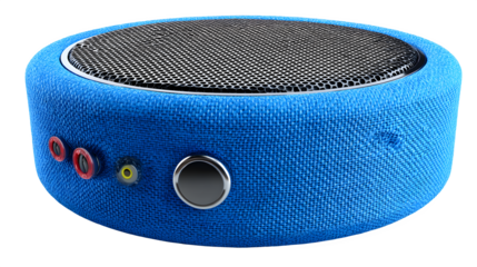 Blue fabric portable speaker isolated on transparent background