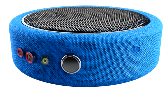 Blue fabric portable speaker isolated on transparent background