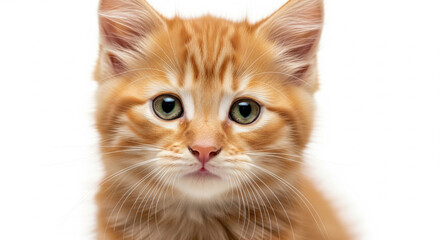 Obraz premium Adorable ginger kitten close-up portrait looking curiously at camera on an isolated transparent background.