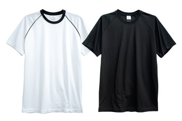 Naklejka premium Two plain, short-sleeved t-shirts, one white, one black, laid flat