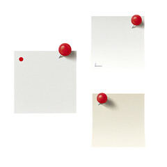 Three blank rectangular note papers, each with a red pushpin