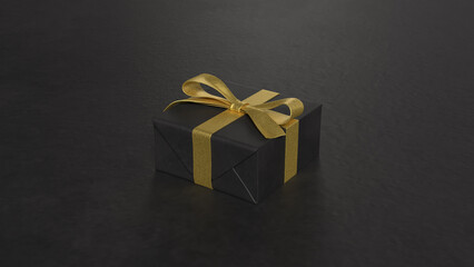 The Black Gif Box and Glod ribbon on white marble for Holiday or celebration concept 3d Rendering.