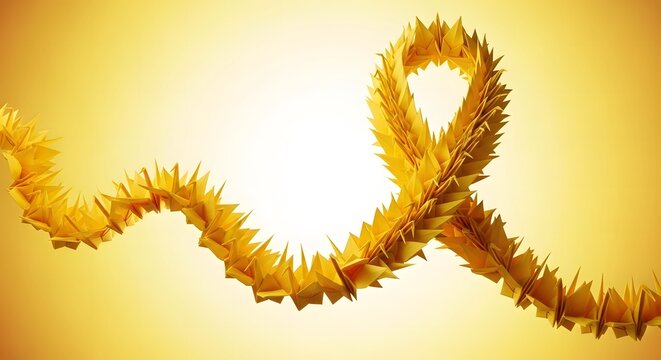 Yellow origami tsuru forming the shape of a ribbon, creative concept for the Yellow September campaign.