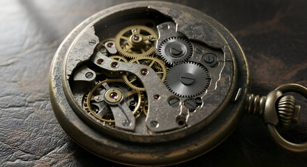 Intricate Gears Inside an Antique Pocket Watch Mechanism