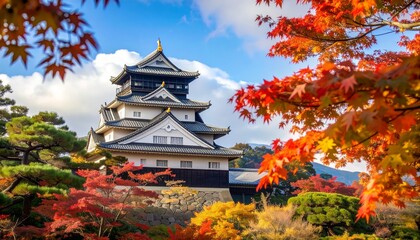 Fototapeta premium 紅葉に映える城 