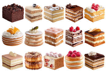 Assorted miniature layer cakes in various flavors and toppings