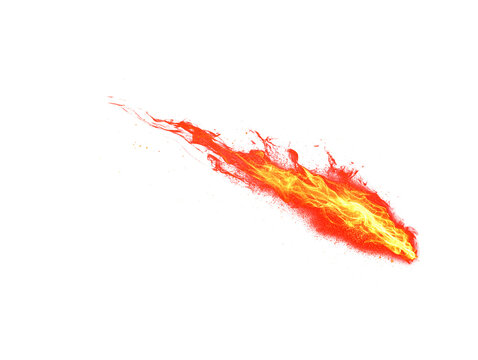 Glowing red and yellow abstract energy streak or fireball on transparent background