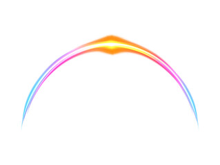 Vibrant abstract arc of light with glowing rainbow colors on transparent background