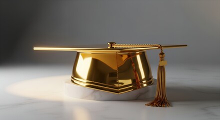 Golden Graduation Cap, Achievement, Success, Education Symbol, 3D Render, Award, Ceremony, Celebration, Academic, Knowledge, 