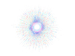 Vibrant abstract starburst with colorful pixels radiating on transparent background