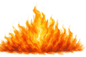 Painting of a large orange flame with a white background. 3d isolated illustration on transparent background