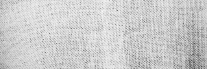 Black white light gray fabric cloth. Natural linen fabric texture background. Close-up. Empty. Design. Wide banner. Panoramic.