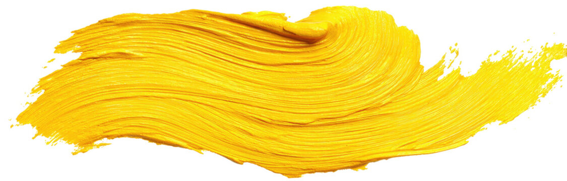 A vibrant, dynamic, flowing stroke of bold, luminous yellow paint