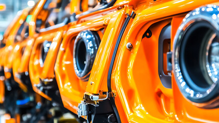 Fototapeta premium Orange Vehicle Frames in Assembly Line