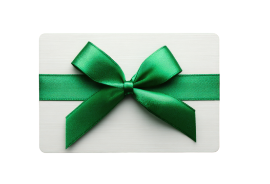 Gift card with a vibrant green satin ribbon bow