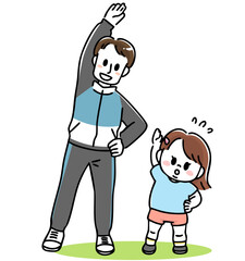 体操する父親と肥満体型の娘
