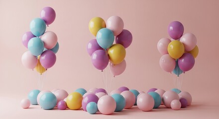 Pastel Balloons Festive Party Decoration Floating Clusters Scattered Spheres for Celebration Design