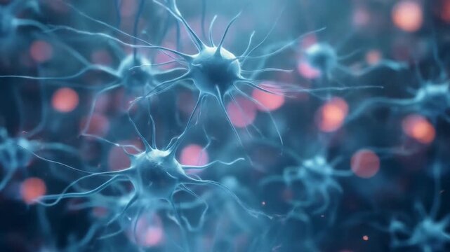 Journey Through a Glowing Neural Network of Firing Brain Cells and Synapses.