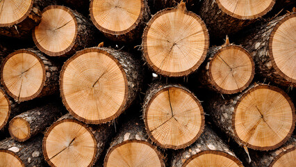 Stacked Firewood Background, Close-Up of Tree Logs