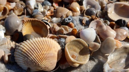 Seashells on the beach in Atlantic coast of North Florida, closeup