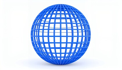 Blue grid sphere representing global network and technology on a white background.