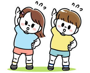 頑張って体操する子供たち
