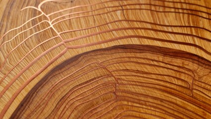 Fototapeta premium Organic wood texture with flowing copper inlay creating natural abstract art