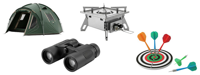 Set of outdoor recreation and camping equipment