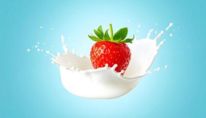 Fresh strawberry in milk splash