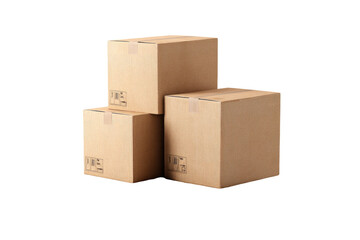 Three stacked cardboard boxes, light beige in color,  with visible tape