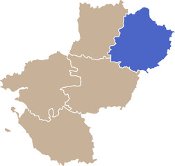 Illustration carte de la r&eacute;gion Pays de la Loire avec d&eacute;partement Sarthe mis en lumi&egrave;re