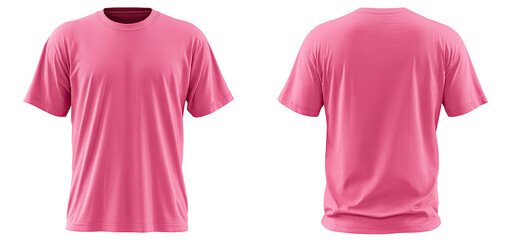 Front and back view of a vibrant hot pink t-shirt