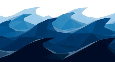 Stylized illustration of blue ocean waves with a geometric, low-poly design against a white background.