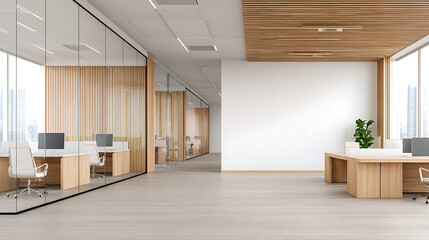 office interior with coworking and meeting room. empty wall partition