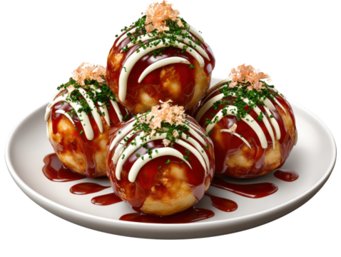 Japanese takoyaki snack on transparent background