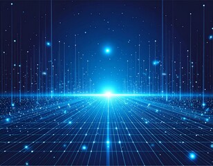 Obraz premium Futuristic Digital Blue Grid with Light Points – Technology Connectivity Background