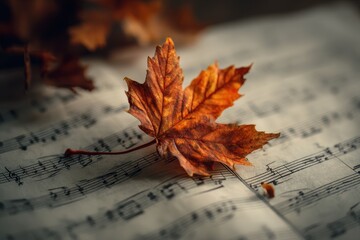 Autumnal Serenade A Maple Leaf on Musical Notes, Evoking the Season's Melody