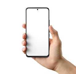Hand holding a modern smartphone with blank screen (1)