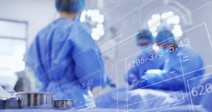 When medical overlay appearing, nurse passing clamp triggers surgeons making incision via data