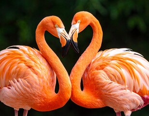Two flamingos forming a heart shape