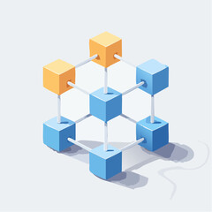 Obraz premium Isometric 3D Rendering of a Networked Cube Structure on a White Backdrop, Modern Design